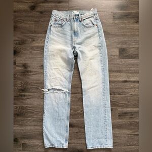 Zara Light Blue Straight Leg Jeans with Distressed Detail
